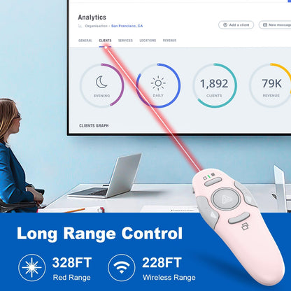 QUI Presentation Clicker Wireless Presenter Remote Clicker for PowerPoint Presentation Remote, PowerPoint Slide Advancer for Mac/Windows/Linux, Google Slide/PPT/Keynote, Type-c, Pink