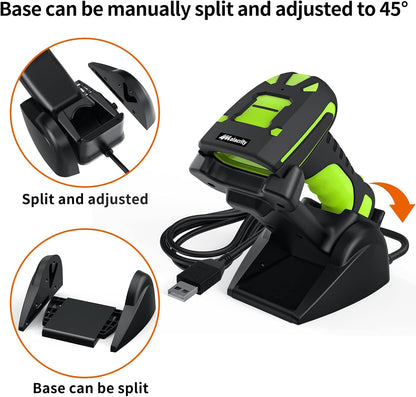 Alacrity 2D Industrial Wireless Barcode Scanner with Charging Stand, Bluetooth Drop Resistant, 1968 Feet Transmission Distance 433Mhz QR 1D Bar Code Reader