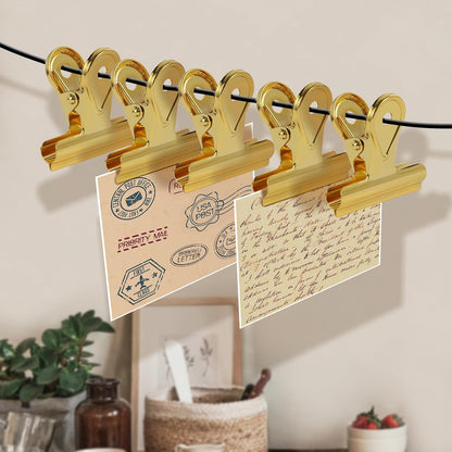 SIAMESE Bulldog Clips, 4 Pcs Binder Clips for Office & Kitchen, Multi-Purpose Binder and Food Bag Clamps for Sealing, Storage, Hanging (Gold)