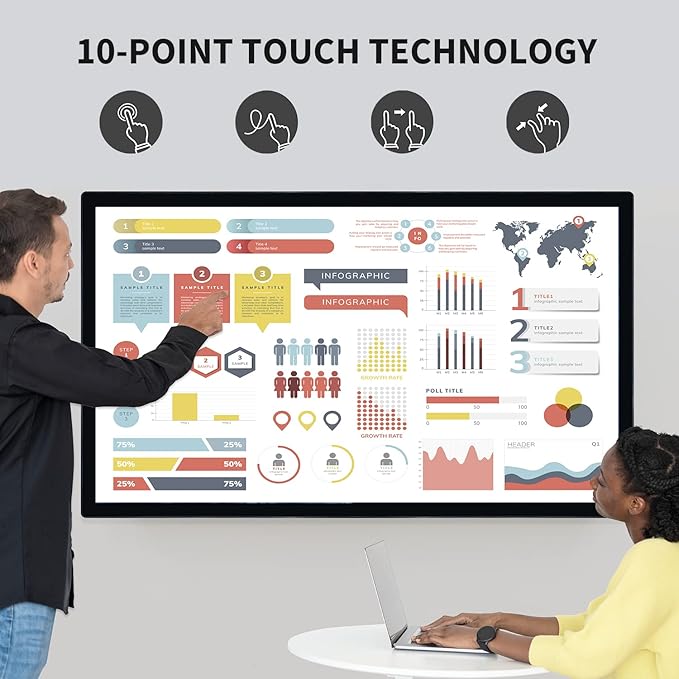 65 inch Interactive Touchscreen Monitor, Smart Board with 4K Display, Win-10 Electronic Whiteboard Touch Screen PC for Office and Classroom, Core i5 RAM 4G & ROM 128G