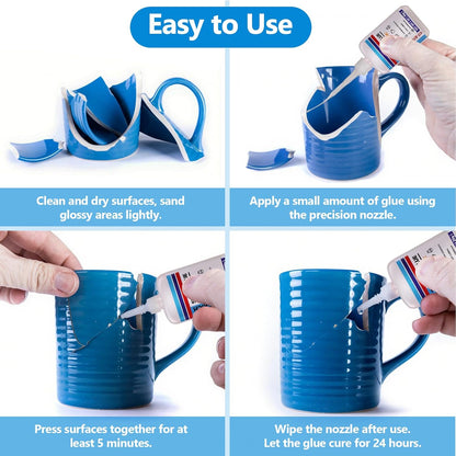 Super Glue for Porcelain and Pottery Repair with Anti Clog Cap. 6 x 1 fl oz,CA Glue - Clear Ceramic Repair Adhesivefor Dishes, Tiles, DIY Crafts, Quick Dry