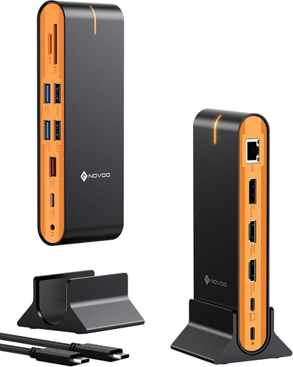 NOVOO 15-in-1 Vertical/Horizontal USB C Docking Station Triple Monitor – 8K@30Hz DP, Dual 4K@60Hz HDMI, 10Gbps USB-A/C, SD/TF, 1Gbps Ethernet,Dual Monitor Adapter Dock for MacBook, Windows Laptops
