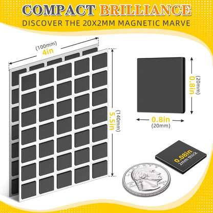 70Pcs Magnetic Squares, Magnets with Adhesive Backing, Flexible Magnetic Tape for Crafts, Magnetic Strip for DIY Projects, Hanging & Organizing Light Objects (Each 20 x 20 x 2mm)