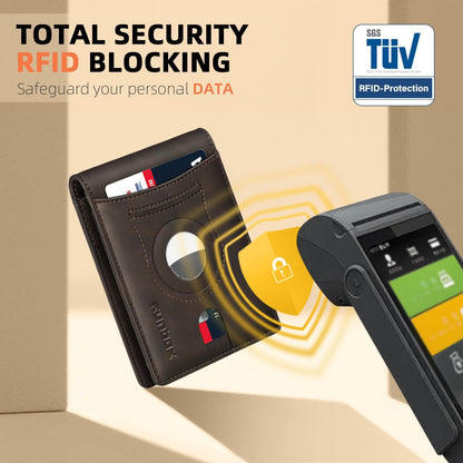 RUNBOX AirTag-Wallet-Mens-Slim-RFID Blocking Wallets Leather with Bill Compartment Air Tag Bifold Card Holder Wallet Gifts for Men Dad