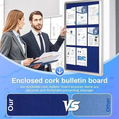 Magula 36"x24" Enclosed Bulletin Board Tamper-Proof Dispaly Case, Aluminium Frame, Shatter Resistant Lockable Bulletin Board, Lockable Noticeboard for School, Office, Commercial, Hospital etc