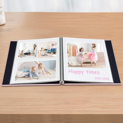 Large Photo Album Scrapbook, Holds 4x6, 8x10 Pictures, Self-Adhesive Pages for Baby, Wedding, Travel & Family Memories, Includes Metallic Pen & Scraper, Light Pink DIY Memory Book for Gifts