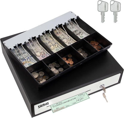 SAM4s 16" Heavy Duty Black Manual Push Open Cash Drawer with 5Bill/5Coin Stainless Steel