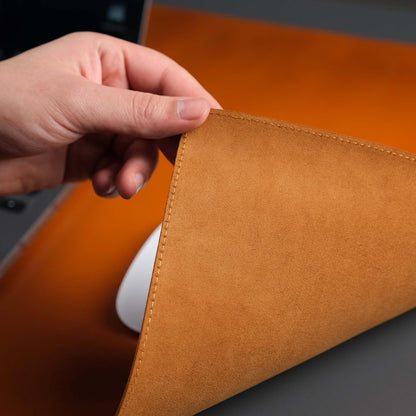 Jersey Genuine Calfskin Leather Desk Pad, Office Desk Mat with Non-Slip Bottom, Smooth Surface for Mouse & Keyboard, Desk Protector (14.6x31.5 inches) (Tan)