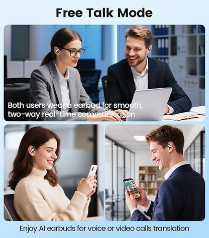 AI Translation Earbuds Real Time 164 Languages Translator Ear Buds Audifonos Traductores Inglés Español 4-in-1 Wireless Headphones Bluetooth Earphones for Travel Business Meeting Learning Black