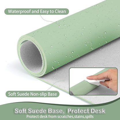 Boutilon Leather Desk Pad Protector,Non-Slip Mouse Pad,Laptop Desk Pad,Office Mouse Mat,Waterproof Leather Desk Blotter,Desk Writing Pad for Office and Home (XXXL-Green,47"x 24")