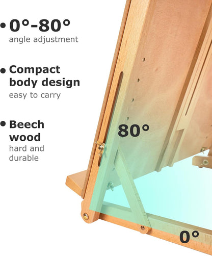 DJAR Adjustable Tabletop Easel for Artists & Beginners, Solid Beech Wood Desktop Sketching Drawing Painting Board Easel, Hold Canvas up to 23", Natural