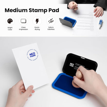 Medium Stamp Pad Kit (1oz Ink Included)-2.8"x 4.4", Magnetic Lid, Premium Quality Felt Stamp Pad (Blue)