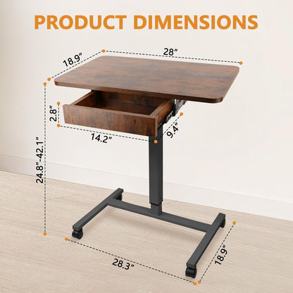 CLATINA Mobile Laptop Standing Desk, Height Adjustable Teacher Podium with Lockable Wheels, Adjustable Work Table with Drawer, Computer Cart Overbed Table for Home Office Classroom, Brown