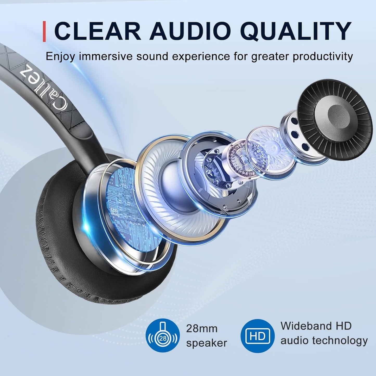 Callez USB Headset with Mic, Computer Headset with ENC Dual Noise Cancelling Microphone & MS Teams Call Button, Wired Mono Headphones for PC Laptop Mac Teams Zoom Home Office Work