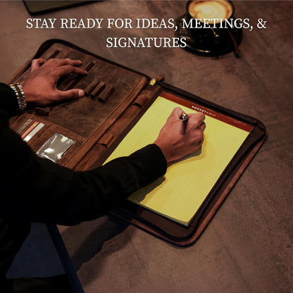 Leather Padfolio with Zipper – Business Portfolio for Men and Women, Legal Pad Portfolio, Leather Folder, Professional Padfolio for Meetings and Interviews