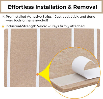 Foldable Large Felt Bulletin Board for Wall 72"x 48", Decorative Picture Framed Display Board with Self-Adhesive Tape for School, Home, Kitchen & Office Walls, Includes 30 Pins, Oatmeal