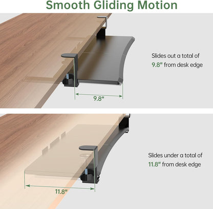 Large Keyboard Tray Under Desk - Slide Out with Sturdy C-Clip Mount System, 27 (31.2 Including Clamps) X 11.81 Put-Out Keyboard Tray Computer Drawer for Ergonomic Typing, Black
