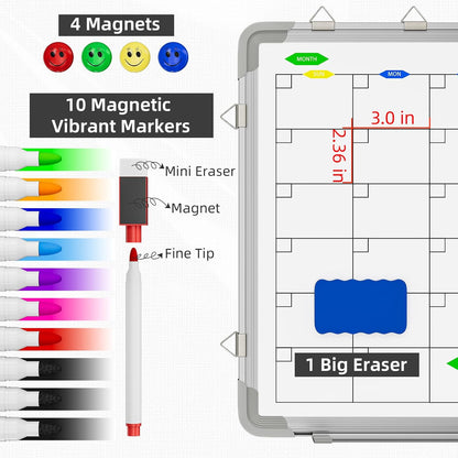 Large Dry Erase Calendar Whiteboard for Wall, Polegas 24" X 18" Magnetic White Board Calendar, Double Sided Whiteboard Calendars Dry Erase, Wall Hanging Monthly Board for Home School Office