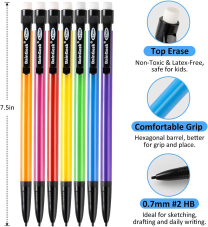 BainGesk Mechanical Pencils, 0.7mm Medium Point, HB #2 Lead, 210 Pack Bulk Mechanical Pencils and 48 Tubes Refills, Assorted Colored Barrels, Office School Supplies