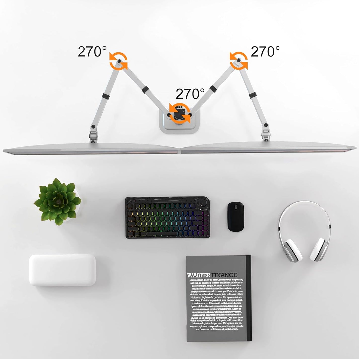 Pholiten Dual Monitor Stand, Heavy Duty Adjustable Monitor Arm Desk Mount for 2 Screens up to 42Inches, Tilt, Swivel, Rotate, Supports Tilt, Swivel, Rotate, Supports 22 lbs per Arm,Silver