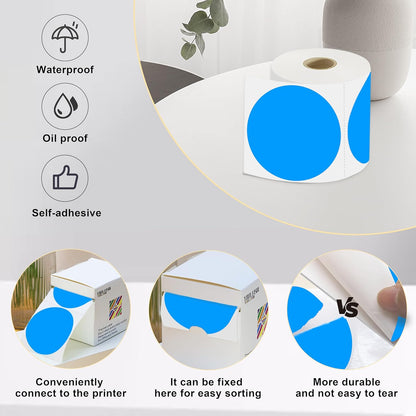 3 X 3 Inch Color Coding Dot Labels Circle Thermal Printable Waterproof 500 Pcs Round Stickers Adhesive Writable for Office, Home, Garage, DIY Sticker, Barcodes, Name Tag, Fluorescent Blue