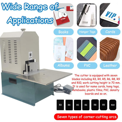 Electric Corner Rounder Machine with Foot Pedal and 7 Blades (R3-R10) 180W 110V Heavy Duty Punch Cutter with Paper Drawer Semi-Auto Metal Corner Rounding Machine for Paper/PVC/Plastic Films