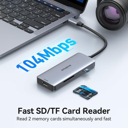 USB C Hub Adapter for MacBook Air, USB-C HD MI Dongle for MacBook Pro, 6 in 1 USBC HDMI Multiport Adapter Mac Converter with 4K HDMI, 3 USB 3.0,SD/TF for Dell XPS, HP, Surface and Other Type C Devices