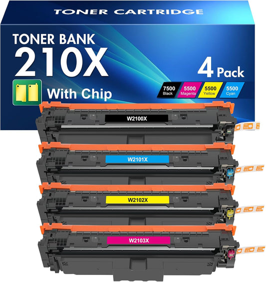 210X Toner Cartridges Replacement for HP 210X 210A 210 Toner Cartridges 4 Pack High Yield for HP Color Laserjet Pro MFP 4301fdw 4301fdn Pro 4201dw 4201dn Printer W2100X W2100A Ink (with Chip)