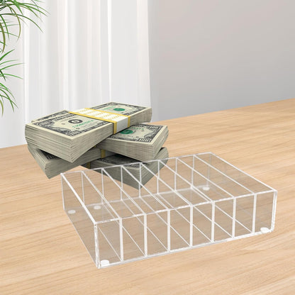 Money Organizer for Cash, 8 Compartment Transparent Acrylic Money Holder, Cash Tray, Cash Box, Cash Organizer for Bills