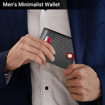 VATAN Wallet for Men, Mens Minimalist Wallet Credit Card Holder, Slim Leather Rfid 2 ID Window Large Capacity With Gift Box (Carbon Fiber Black)