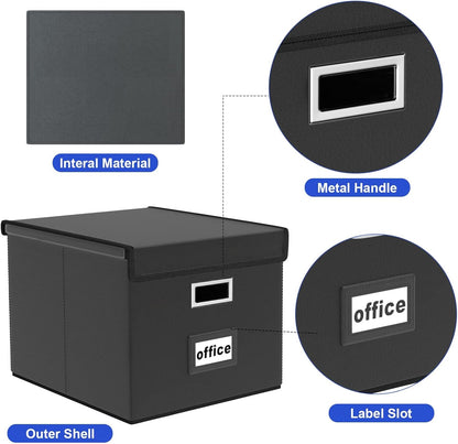 Huolewa Portable Leather File Organizer Boxes with Lids, Office Document Boxes Organizer, Filing Boxes, Decorative Small File Boxes for Hanging Files with Plastic Slide for Office/Decor/Home