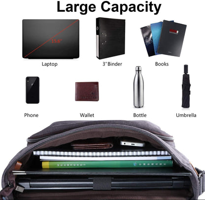ESTARER Computer Messenger Bag 15-15.6 inch, Water-resistant Canvas Work Bag Briefcase, Laptop ShoulderSatchel with Buckles, Grey