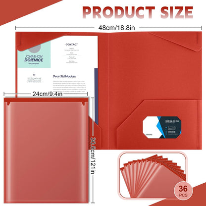 Henoyso 36 Pcs Plastic Folders with Clear Front Pockets Heavy Duty File Folders with 2 Pockets and Card Slot for Student Communication School Office Presentation Report (Red)