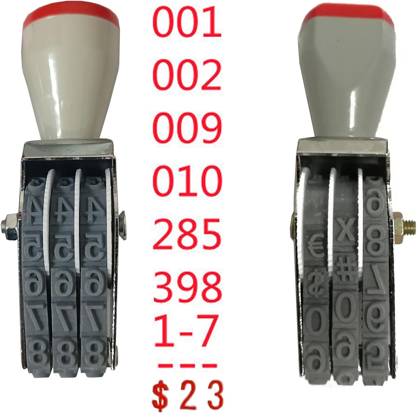 WANLIAN 3-Digit Adjustable Rubber Number Stamp - Customizable 0-9 Numbers & Symbols for Packaging, Office, Labels (18x7mm Imprint, Gray-Red)