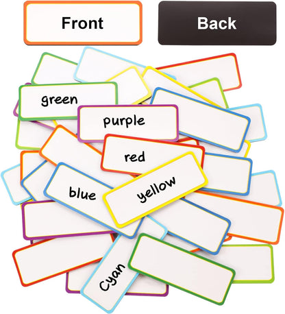Leinuosen 80 Pack Magnetic Dry Erase Labels 3.2 x 1.2 Name Plate Tags Flexible Reusable Magnetic Label Stickers for Classroom Office Home Whiteboards Refrigerator Locker Shelf Crafts