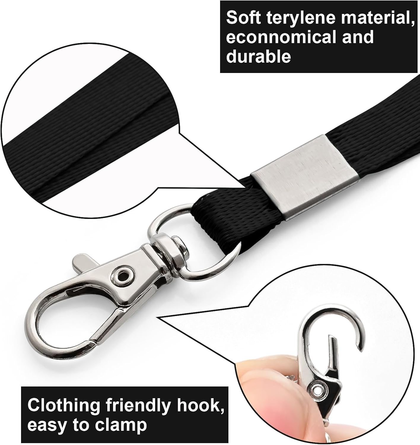 100 Pack Lanyards for ID Badges with Clear Name Tags, Reusable Lanyards Horizontal ID Card Badge Holders Plastic Name Badges for Men Women Kids Business School and Office Supplies (Black)