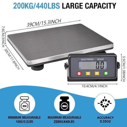 SurmountWay Large Shipping Scale, 440lb/0.35oz Digital Postal Scale with Tare/Count/Auto-Off Function, High Accurate Shipping Scale for Packages,Small Business,Luggage,Warehouse,Home (15.3"x11.8")