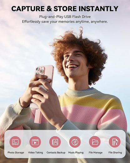 MFi Certified 256GB Flash Drive for iPhone iPad, Photo Stick for External Memory Storage, Easily Back Up and Save Photos Videos, 4 in 1 Memory Stick Thumb Drive for iPhone/iPad/Android/PC (Light Pink)