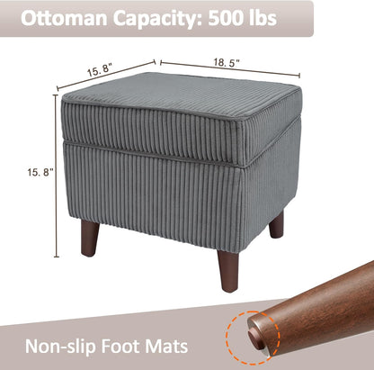 Storage Ottoman with Adjustable Lid, Soft Step Stool, Footrest and Seat, Ottoman Foot Rest for Living Room, Bedroom, Dorm, Light Gray