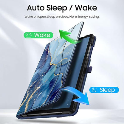 Fintie Case for Samsung Galaxy Tab A9 Plus/A9+ 5G 11 Inch 2023 Model (SM-X210/X216/X218), Multi-Angle Viewing Smart Stand Back Cover with Pocket Auto Wake/Sleep, Ocean Marble