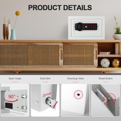 TIGERKING Digital Keypad Safe Box, 0.5 Cubic Feet Small Safe Money Safe Lock Box Cabinet Safes, Solid Alloy Steel Office Hotel Home Mini Safes for Cash Jewelry Documents(White)