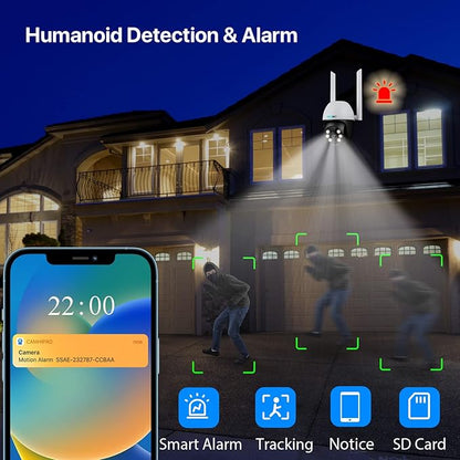 SV3C PTZ Security Camera Outdoor, Pan Tilt Dome WiFi IP Camera with Auto Tracking, 1080P Color Night Vision, 2-Way Audio, Humanoid Detection, Waterproof, 24/7 Recording, SD Card Storage, Remote Access