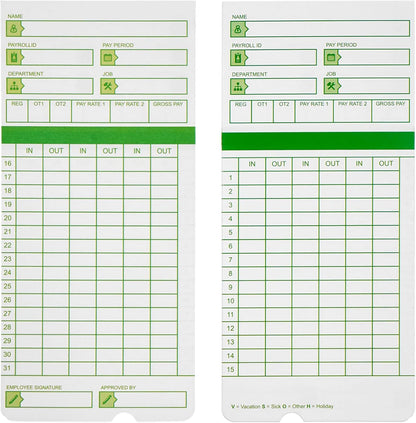 Zzrywuty All Pay Periods, 50 Count Time Cards for Hn3000, 2-Sided, 3 3/8" x 7 3/8", Green