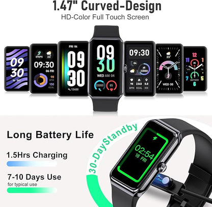 Fitness Tracker with 24/7 Heart Rate,Blood Pressure Sleep Tracking,104 Sports Modes Calories Smart Watch,IP68 Waterproof Step Counter Activity Trackers Pedometer for Android&iPhone Women Men (Black)
