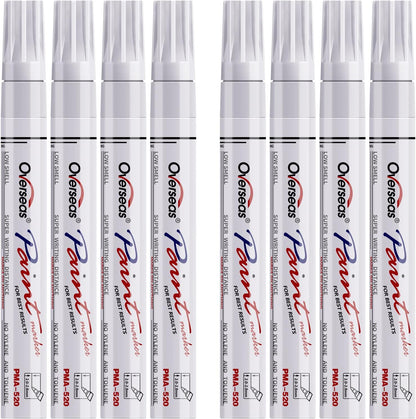 Paint Pens Paint Markers - White Permanent Markers 8 Pack, Oil Based Waterproof Quick Dry Medium Tip Marker Pen for Metal, Wood, Fabric, Plastic, Rock, Stone, Mugs, Canvas, Glass, Art Craft