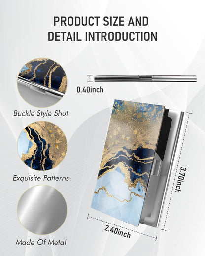 Business Card Metal Slim Organizer, Professional Stainless Steel Square Pocket Wallet for Office Workers, Compact and Portable for Pockets (Gold Black Marble)