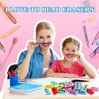 200 Pcs Inspirational Erasers for Kids Back to School Gifts I Love to Read Small Colorful Pencil Erasers for Students Classroom Cute Motivational Gift for Drawing School Office Supplies