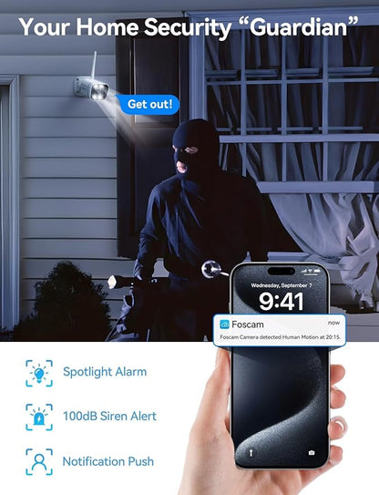 FOSCAM 4K 8MP Security Cameras Wireless Outdoor, 5GHz&2.4GHz WiFi Surveillance Camera for Home Security Outside, 120° FoV, 20x Digital Zoom, AI Detect Human/Vehicle, 66FT Color Night Vision, IP66