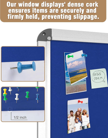 26"x20" Enclosed Bulletin Board, Lockable Weather-Resistant Aluminum Cork Noticeboard for School & Office, Silver Frame w/Blue Flet