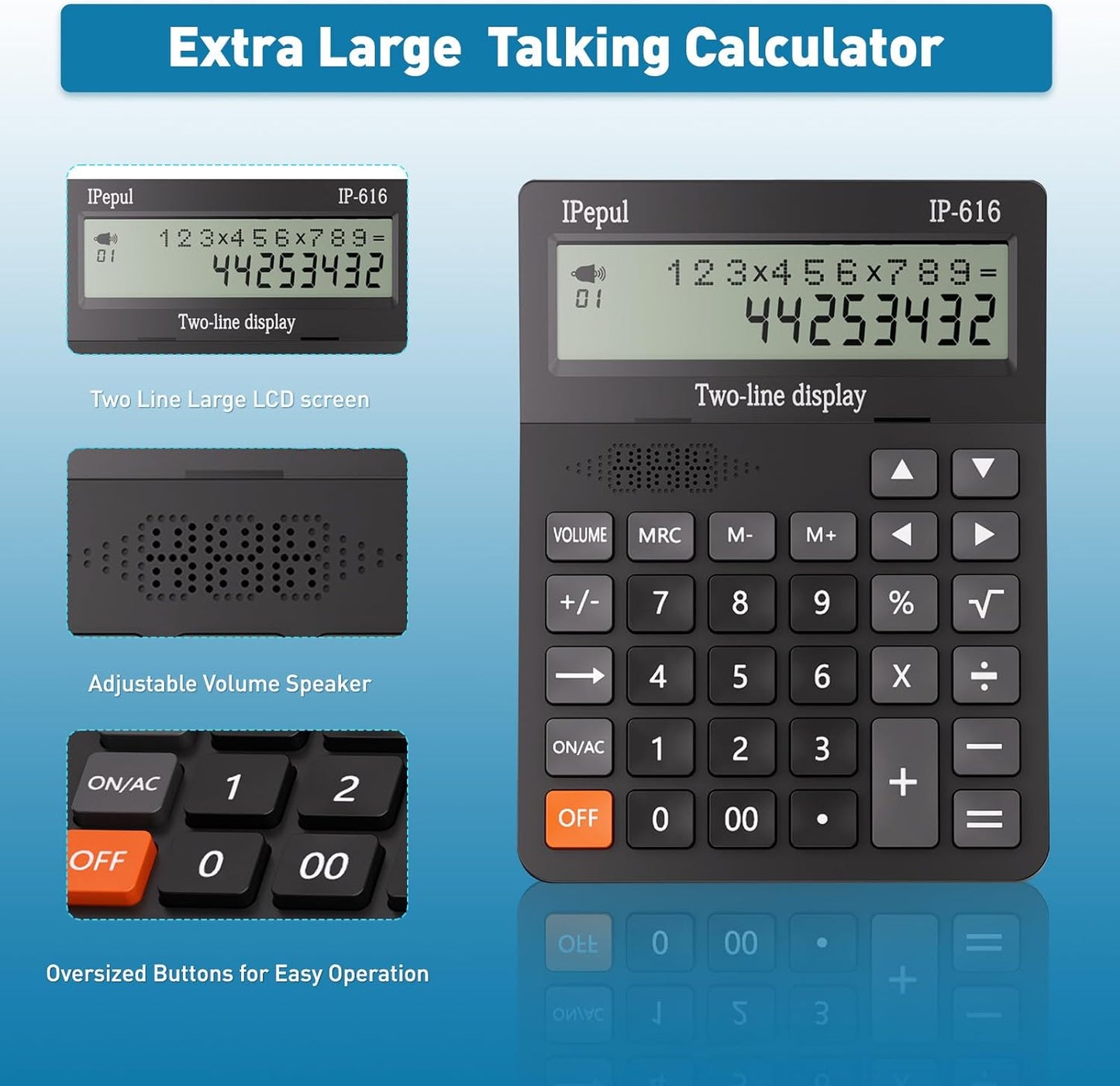 Calculators Desktop, Desk Calculator with Large 2 Line Display, Talking Basic Calculator with Big Button & Adjustable Volume, 4 Function Calculators for Business, Students, Office Supplies(Black)